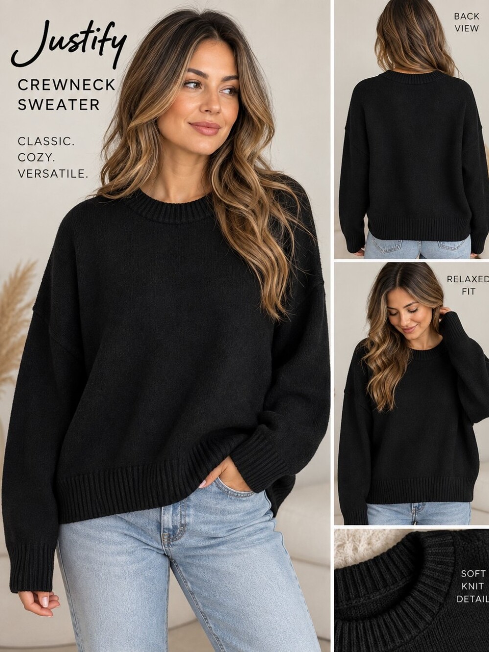 Justify Black Crewneck Oversized Sweater Women’s XL NWT